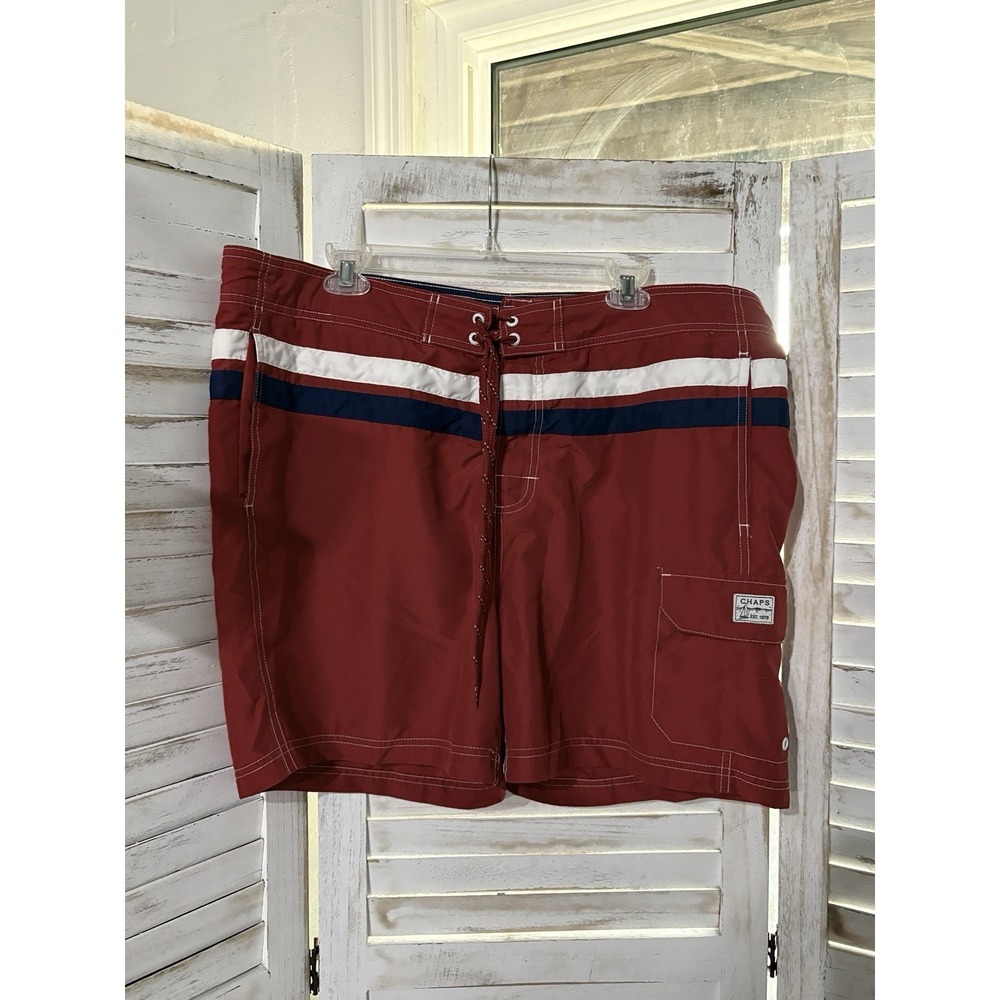 CHAPS Red White & Blue Stripe Mesh Lined Swim Trunks Mens Size XL Vtg Classic - Picture 5 of 13